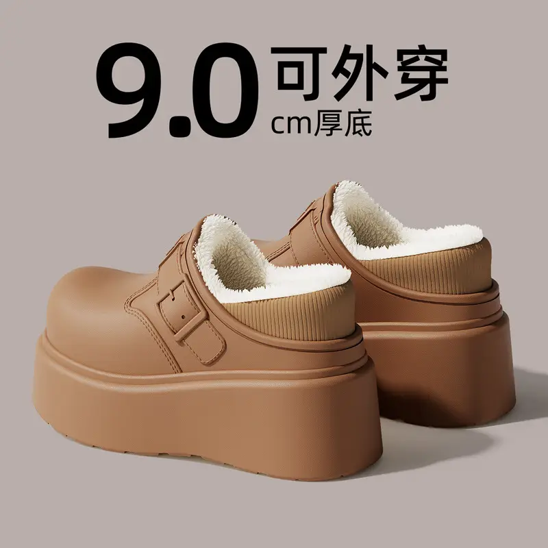 Waterproof Cotton Slippers for Women in Winter Home Indoor Fleece-Lined Warm Outer Wear Thick-Soled Non-Slip Bag Heel Cotton Slippers for Women Wholesale - Image 13