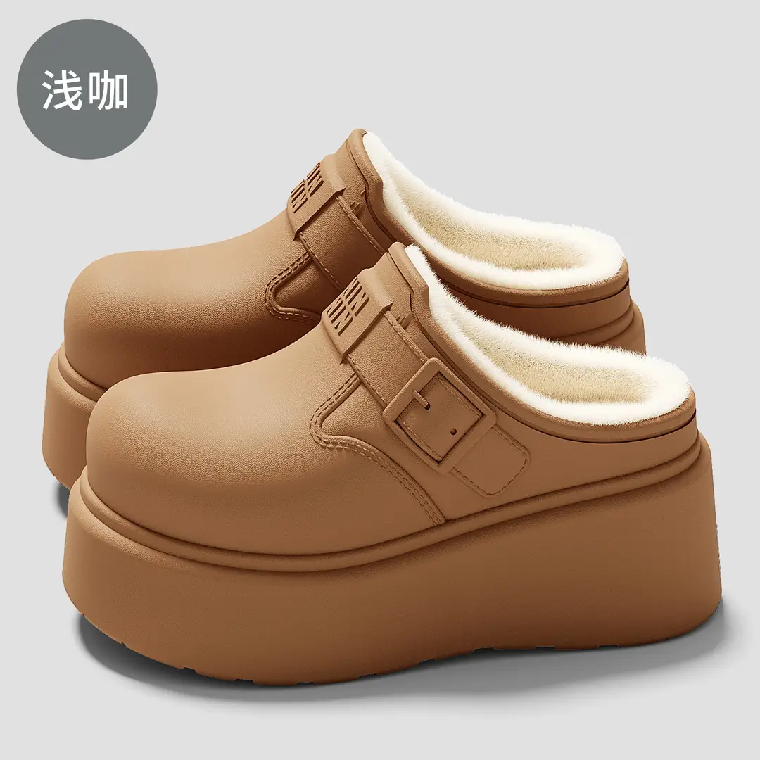 Waterproof Cotton Slippers for Women in Winter Home Indoor Fleece-Lined Warm Outer Wear Thick-Soled Non-Slip Bag Heel Cotton Slippers for Women Wholesale - Image 6