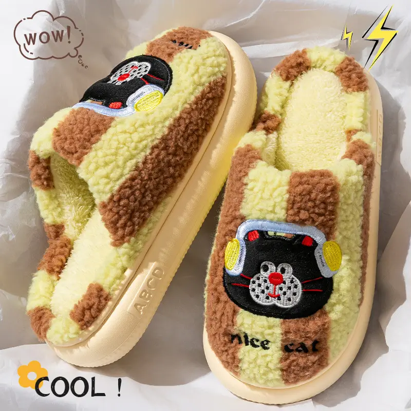 Cute Cartoon Cotton Slippers Women Winter Warm - Image 3