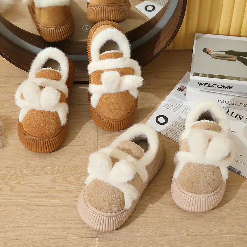 Women Winter Warm Cotton Slippers Black Heel - Image 9