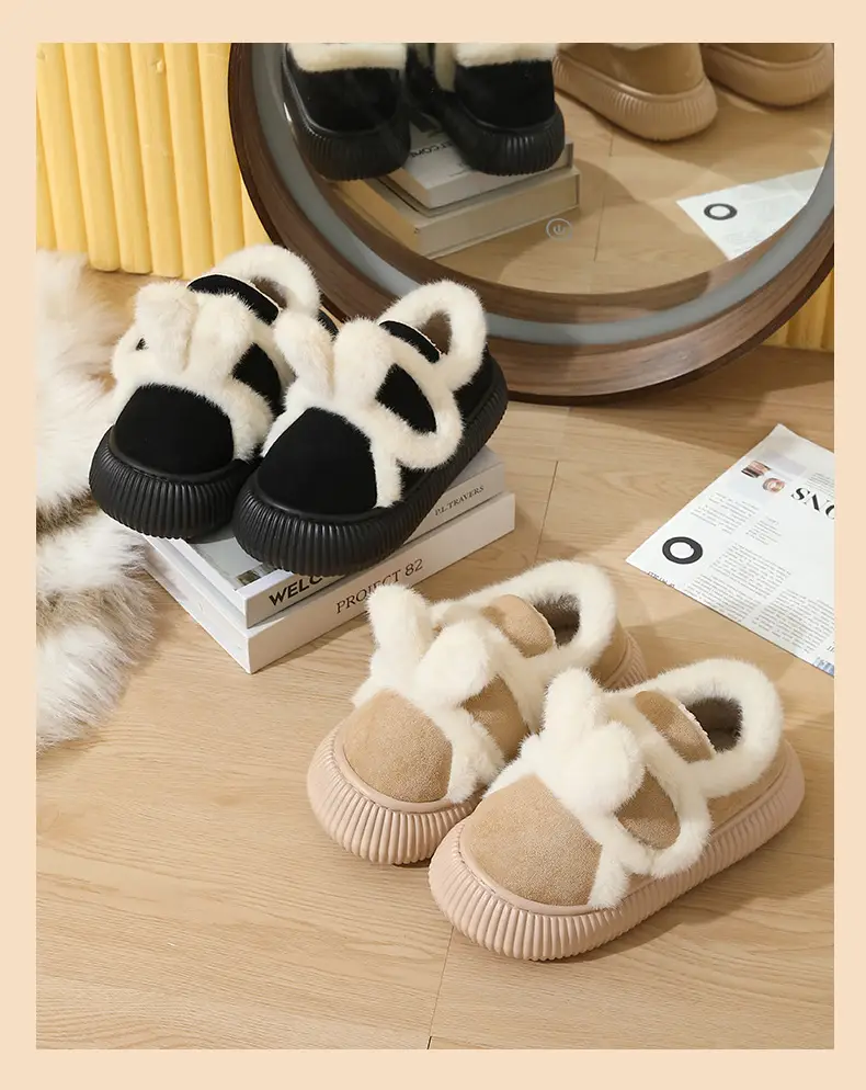 Women Winter Warm Cotton Slippers Black Heel — feature 16