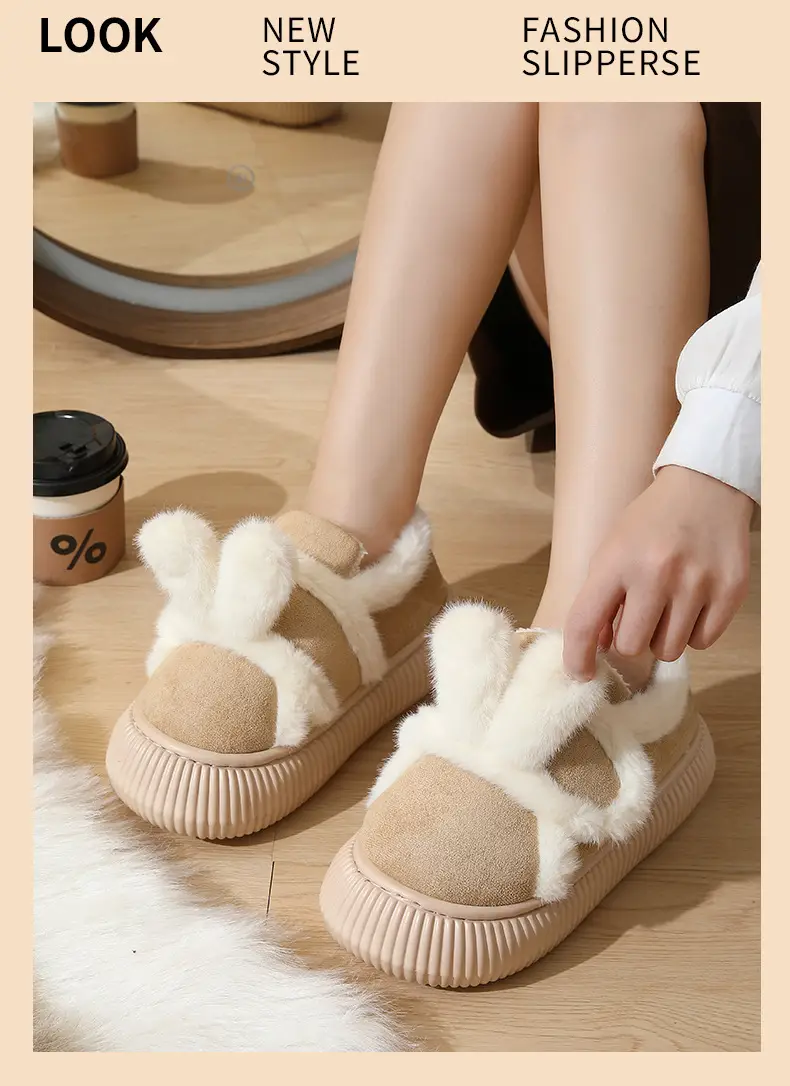 Women Winter Warm Cotton Slippers Black Heel — feature 17