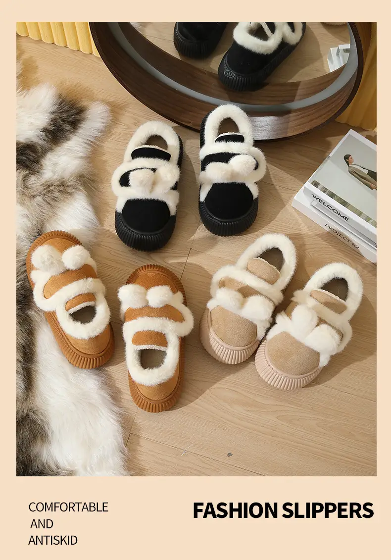 Women Winter Warm Cotton Slippers Black Heel — feature 18