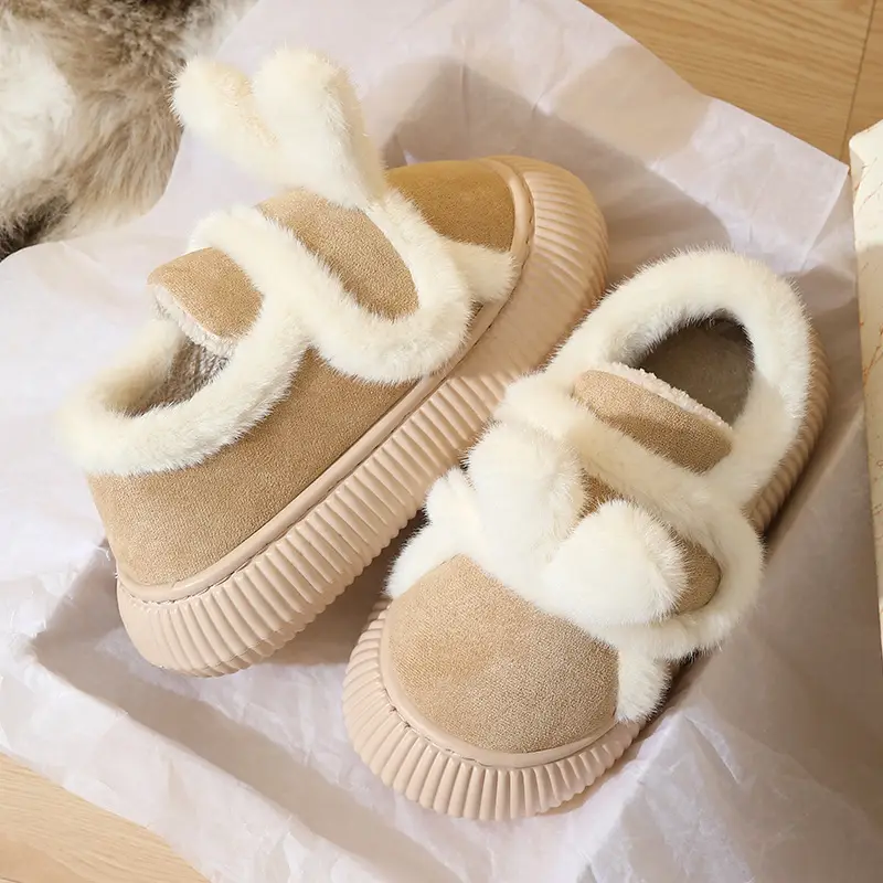 Women Winter Warm Cotton Slippers Black Heel - Image 3