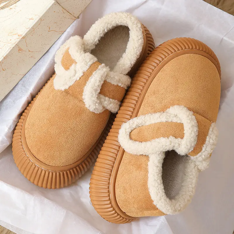 Women Winter Warm Cotton Slippers Black Heel - Image 4