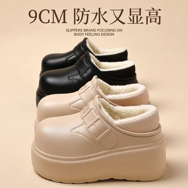 Waterproof Cotton Slippers for Women in Winter, Eva Thick-Soled Indoor Home Slippers with Plush Lining for Warmth, Non-Slip, Closed-Back Cotton Shoes for Women - Image 8