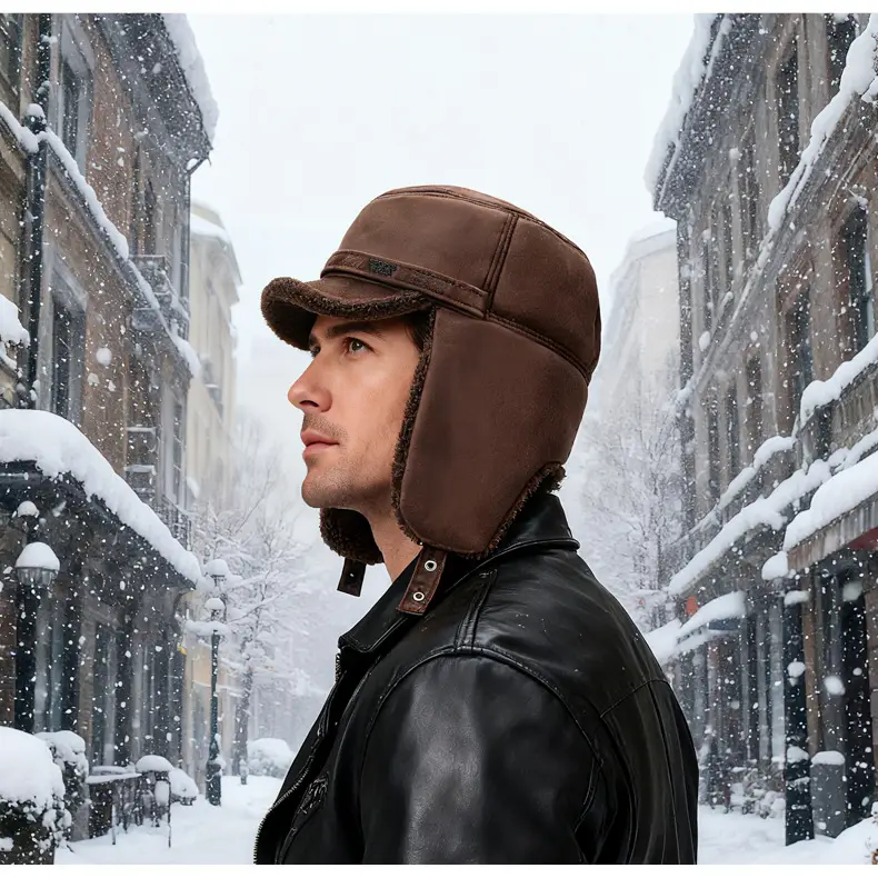 Men's Winter Ear Protection Hat Brown with Fleece — feature 16