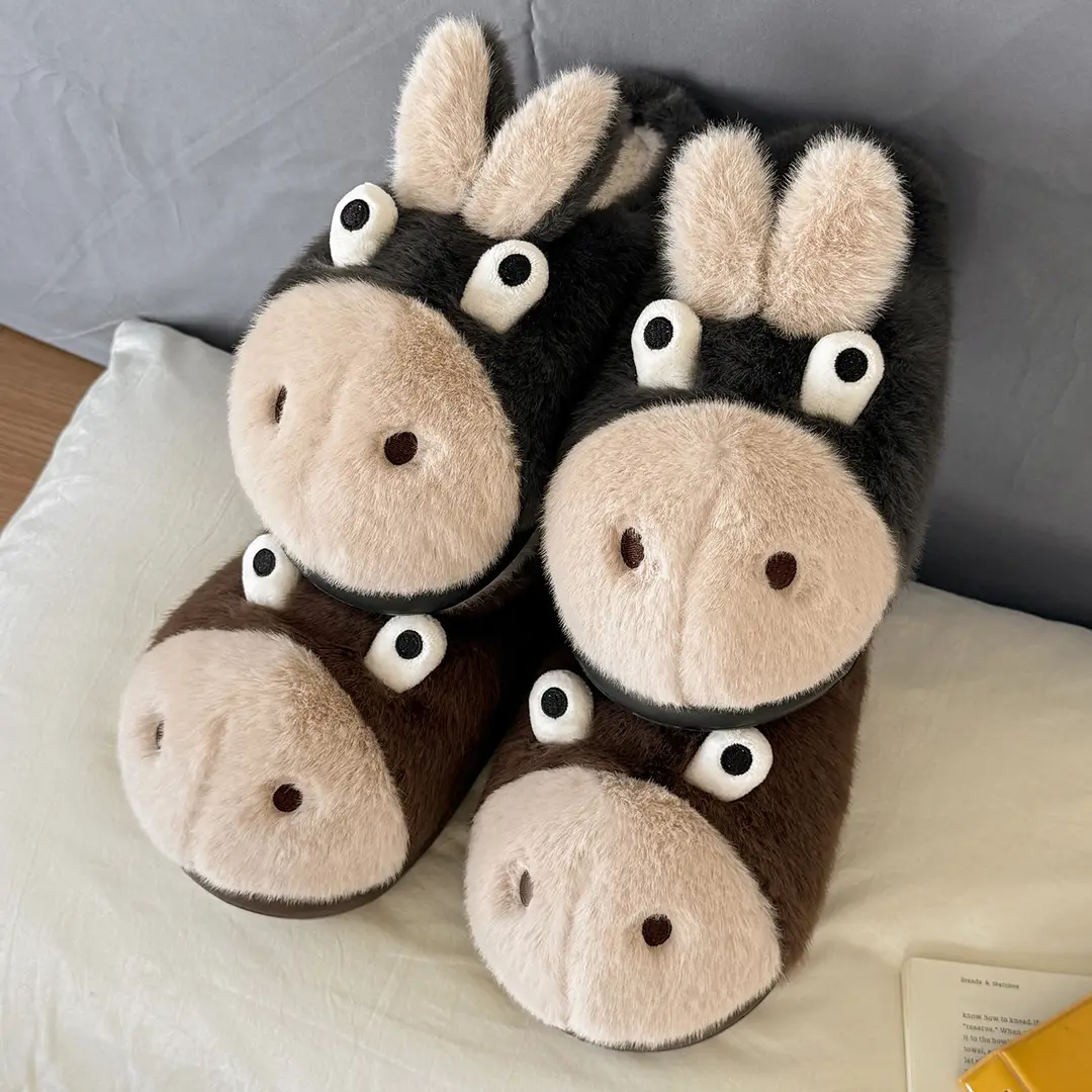 Cute Cartoon Cotton Slippers for Men, Winter Home Plush Warm Slippers for Couples, Indoor Non-Slip Furry Slippers for Women, Wholesale - Image 7