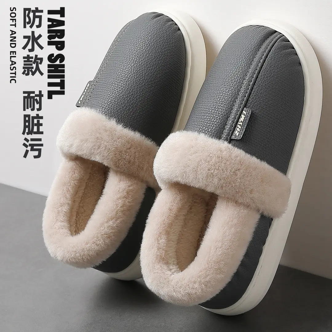 Waterproof Cotton Slippers for Women Winter Home Warm Plush Indoor Home Baotou Thick-Soled Wear-Resistant Cotton Slippers for Men Wholesale - Image 7