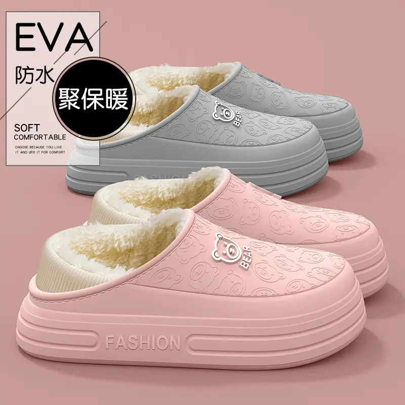 Women Winter Cotton Slippers Black Waterproof Warm Fleece Lined - Image 7
