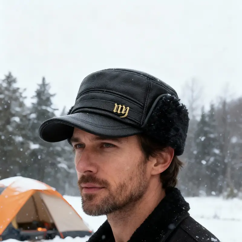 Men Winter Warm Flat Cap with Fur Trim - Image 7
