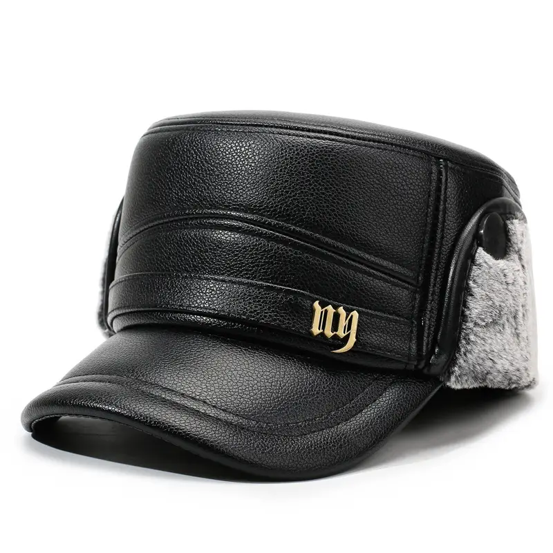 Men Winter Warm Flat Cap with Fur Trim - Image 2