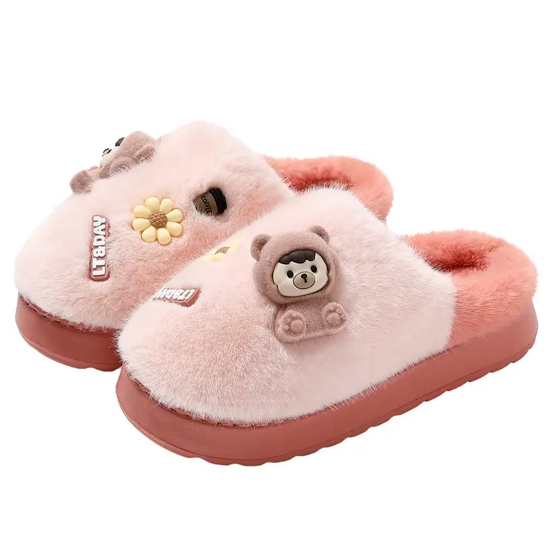 Parent-Child Cotton Slippers for Women in Winter, Cute Cartoon Plush Warm Non-Slip Slippers for Men in Winter, Children's Furry Slippers for Men in Winter - Image 12