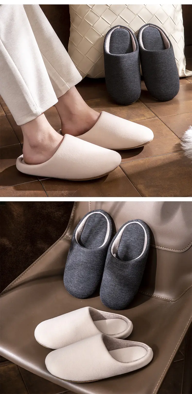 Women's Cotton Slippers for Autumn and Winter, Japanese Style Indoor Soft-Soled Non-Slip Warm Men's Floor Slippers Maternity Slippers — feature 10