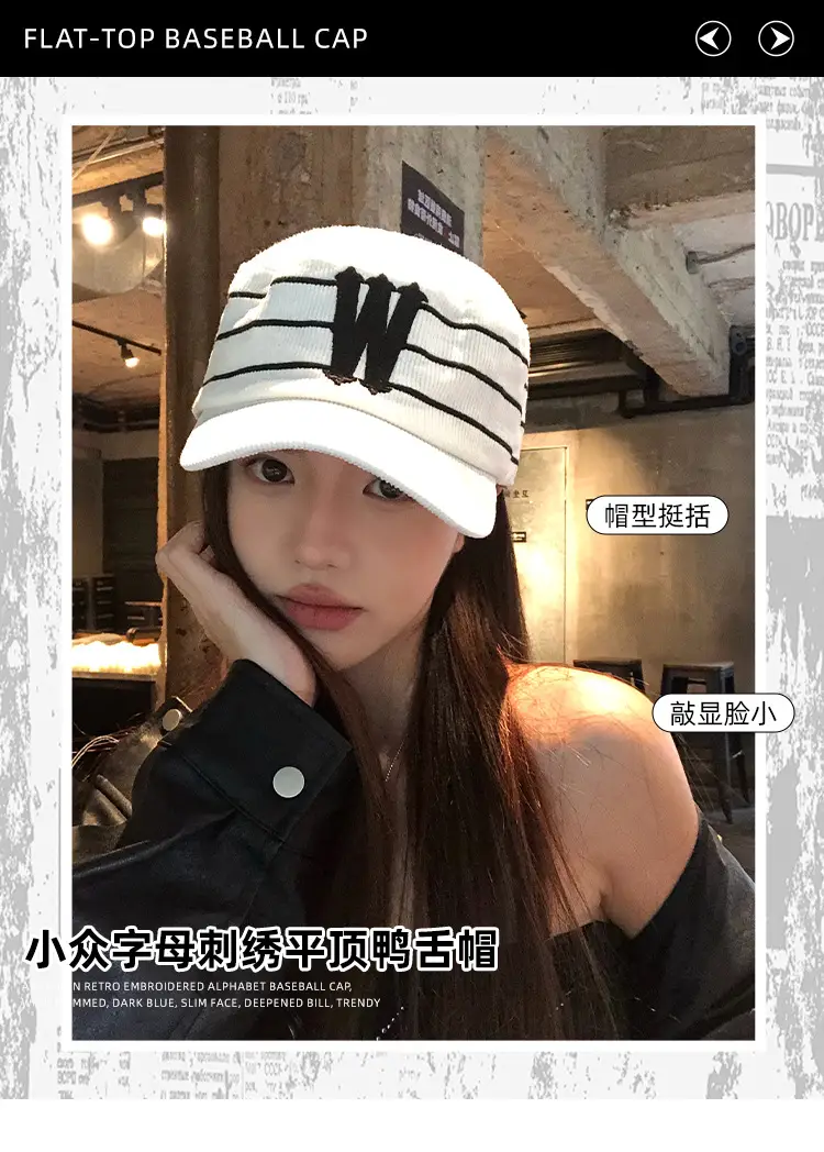 Women Korean Retro Striped Baseball Cap Spring Autumn — feature 1