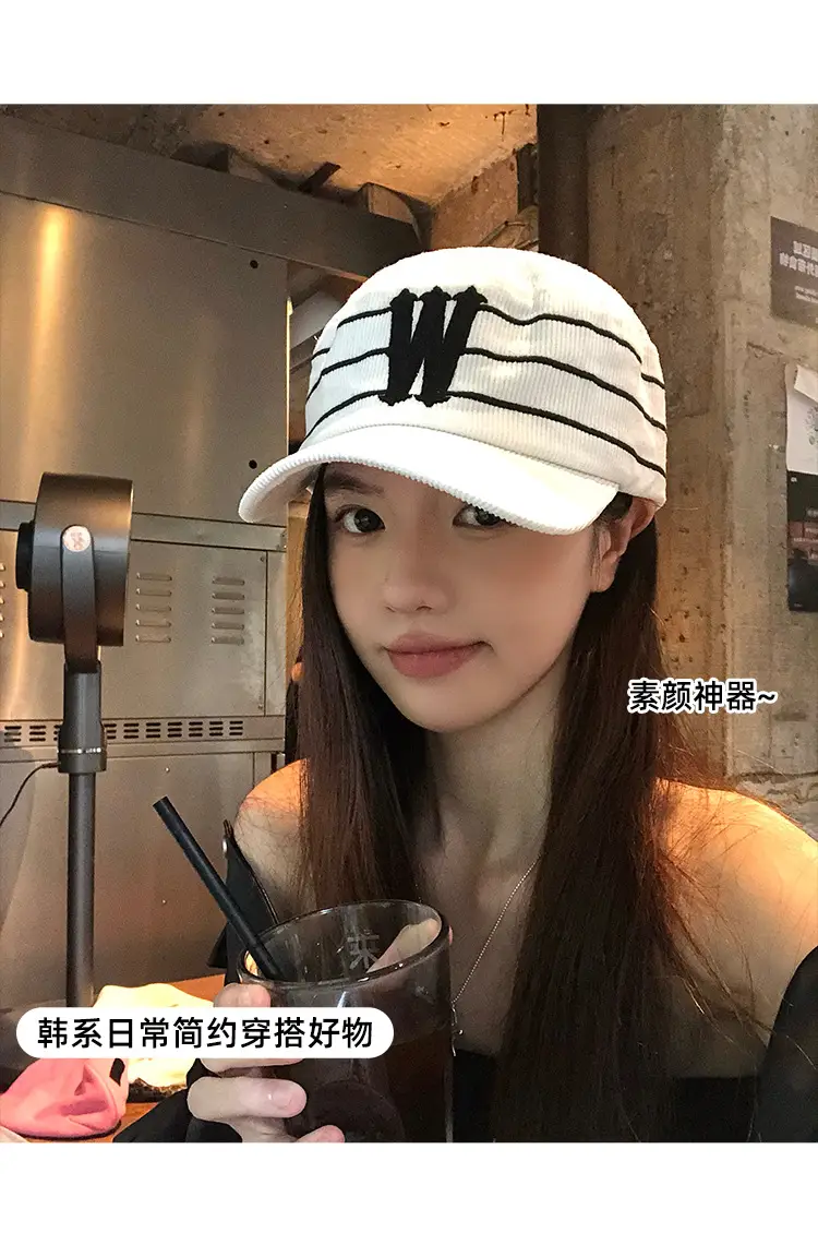 Women Korean Retro Striped Baseball Cap Spring Autumn — feature 5