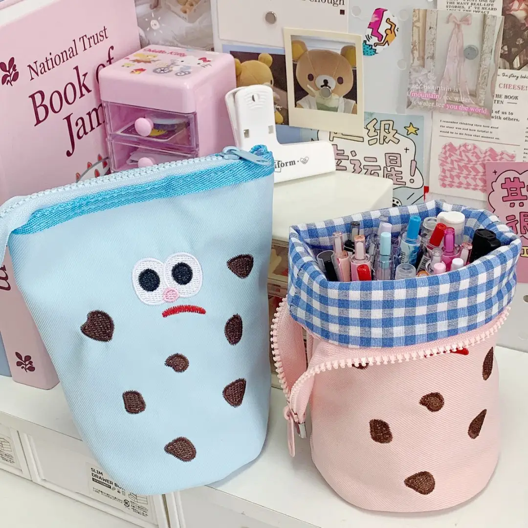 Vertical Flip Storage Bag, Foldable Pencil Bag, High-Looking Student Stationery Box, Creative Cute Cookie Pencil Bag