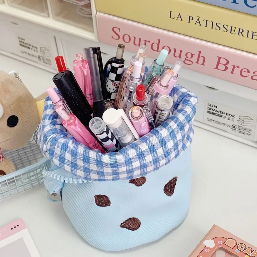Vertical Flip Storage Bag, Foldable Pencil Bag, High-Looking Student Stationery Box, Creative Cute Cookie Pencil Bag