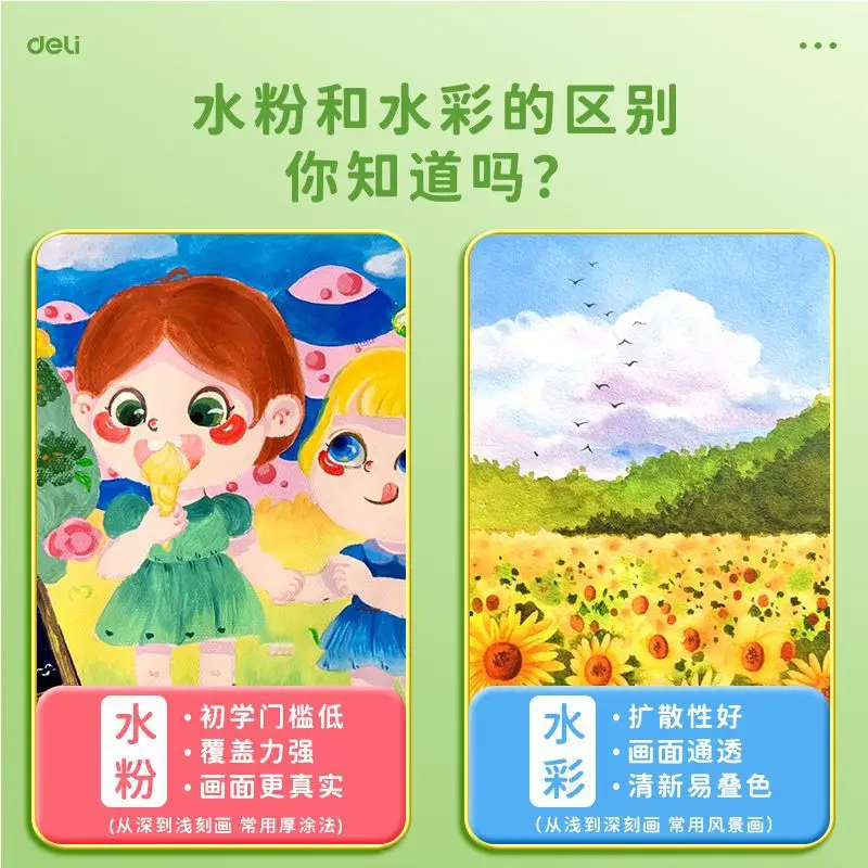 Deli Watercolor Gouache Paint Set 24 Colors Oil Painting Chinese Painting Primary School Students Kidsren Beginners Art Special