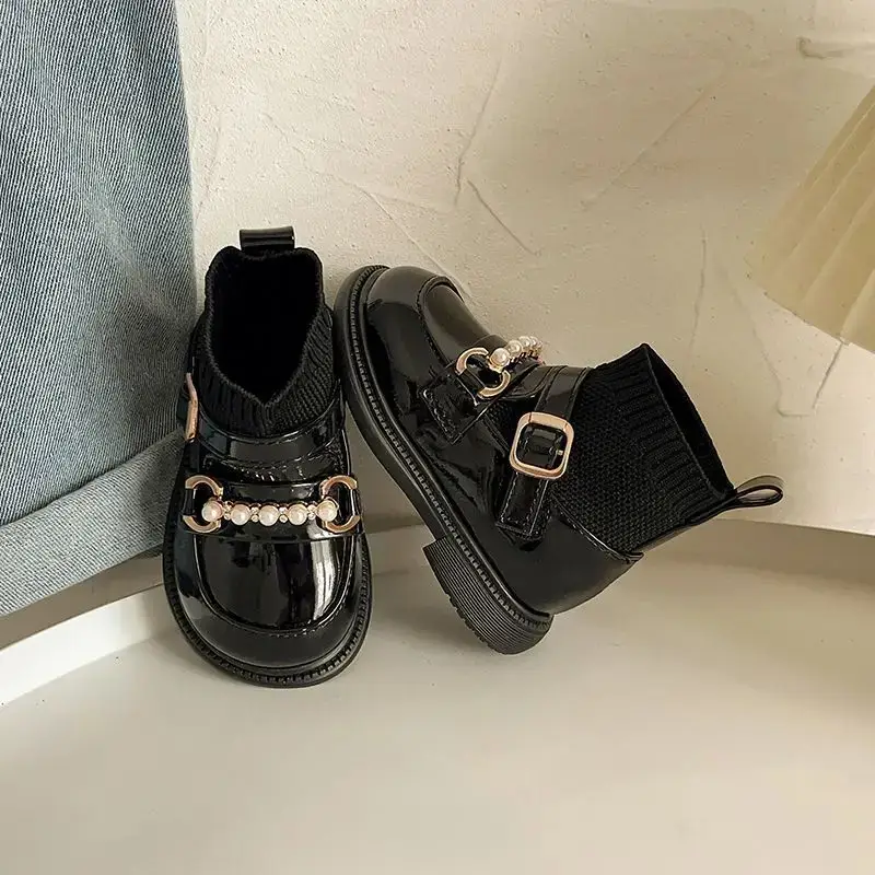 Black Leather Boots for Girls Toddler 2025 Winter Socks