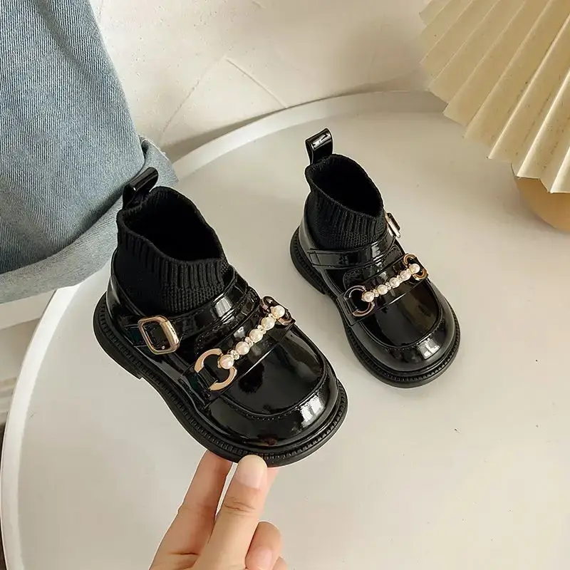 Black Leather Boots for Girls Toddler 2025 Winter Socks
