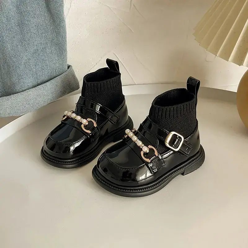 Black Leather Boots for Girls Toddler 2025 Winter Socks