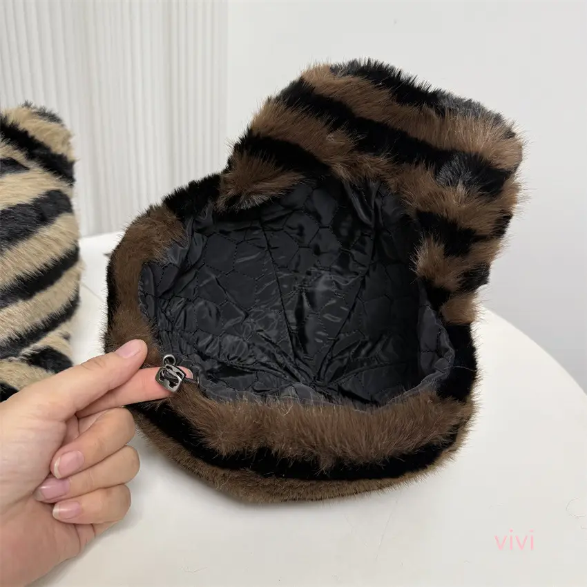 Winter Plush Duckbill Cap for Women Black Striped - Image 7