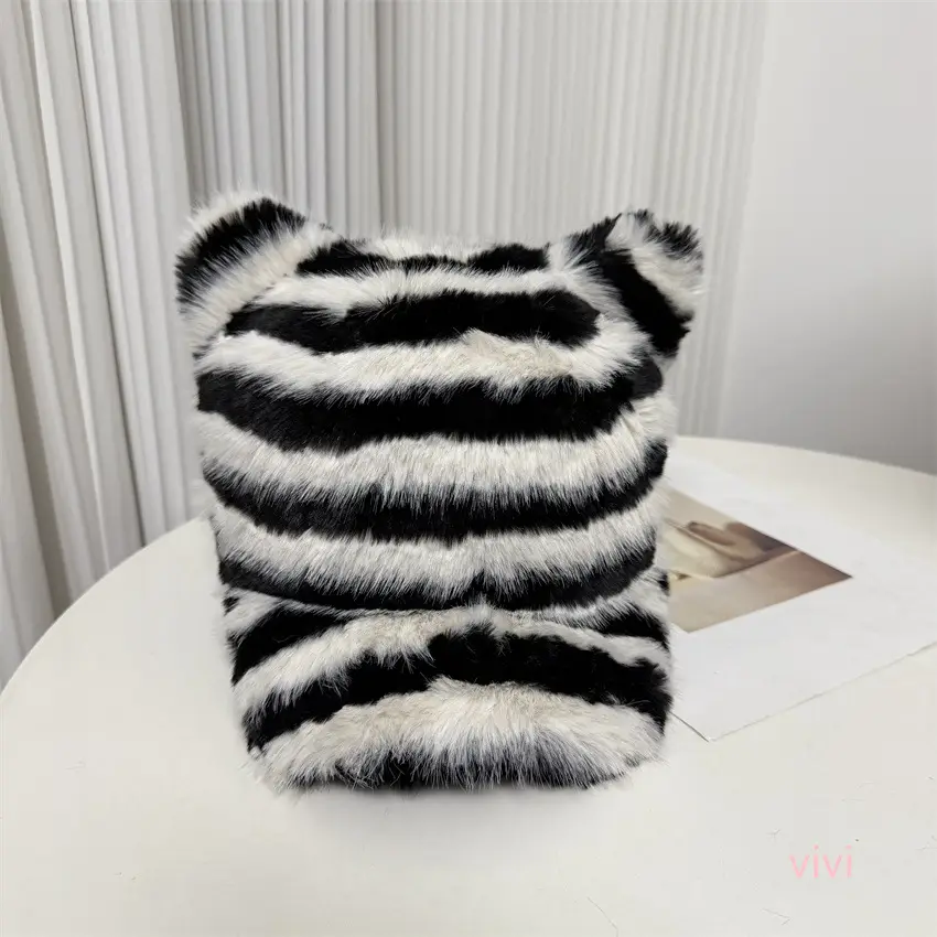 Winter Plush Duckbill Cap for Women Black Striped - Image 2