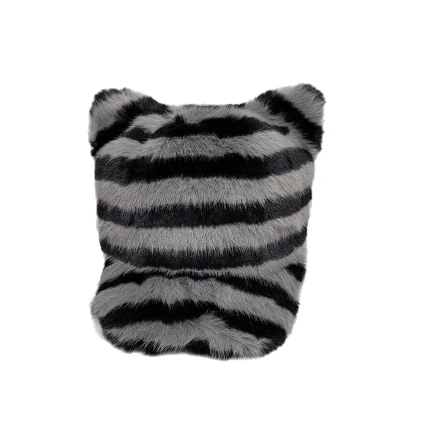 Winter Plush Duckbill Cap for Women Black Striped - Image 8