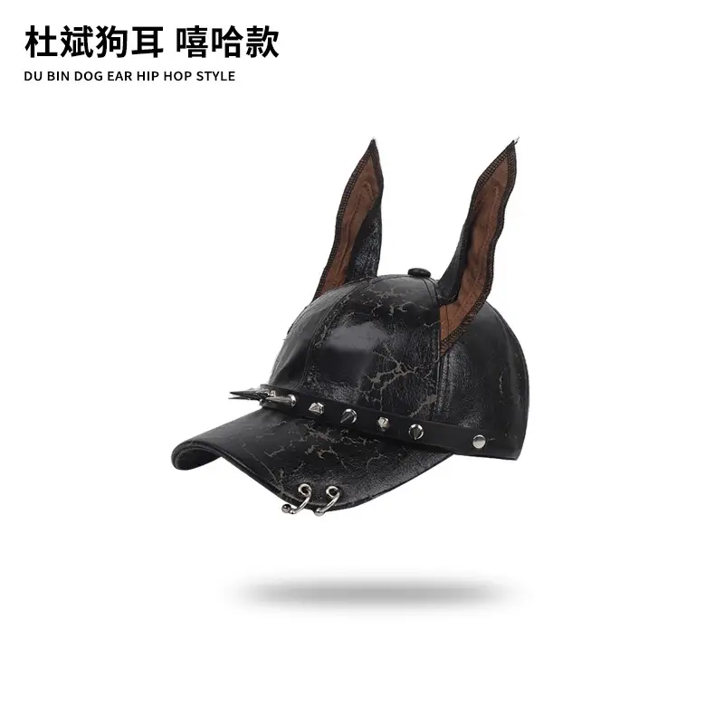 PU Leather Doberman Hat with Rivets Unisex Hip Hop Cap - Image 5