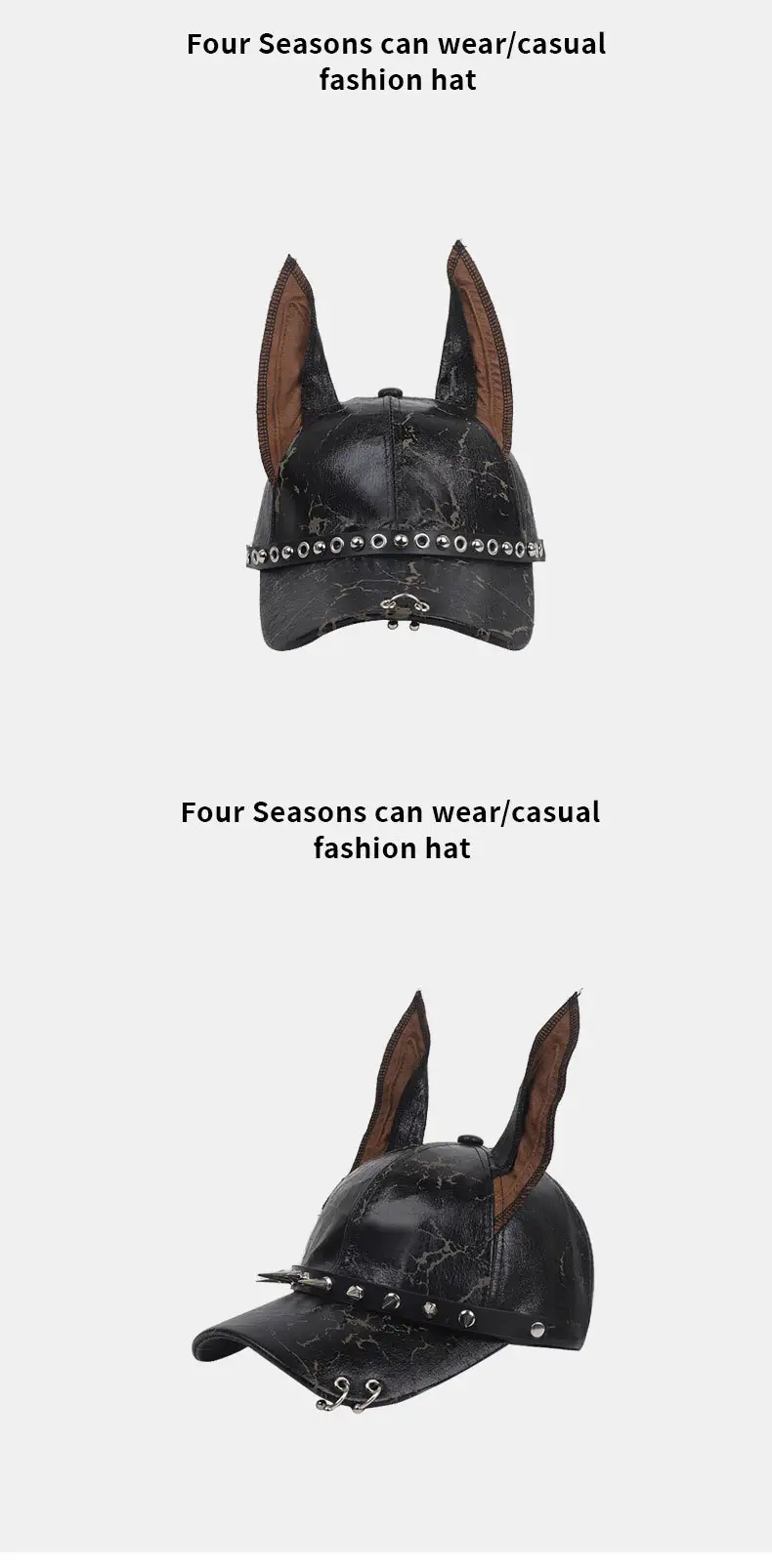 PU Leather Doberman Hat with Rivets Unisex Hip Hop Cap — feature 10