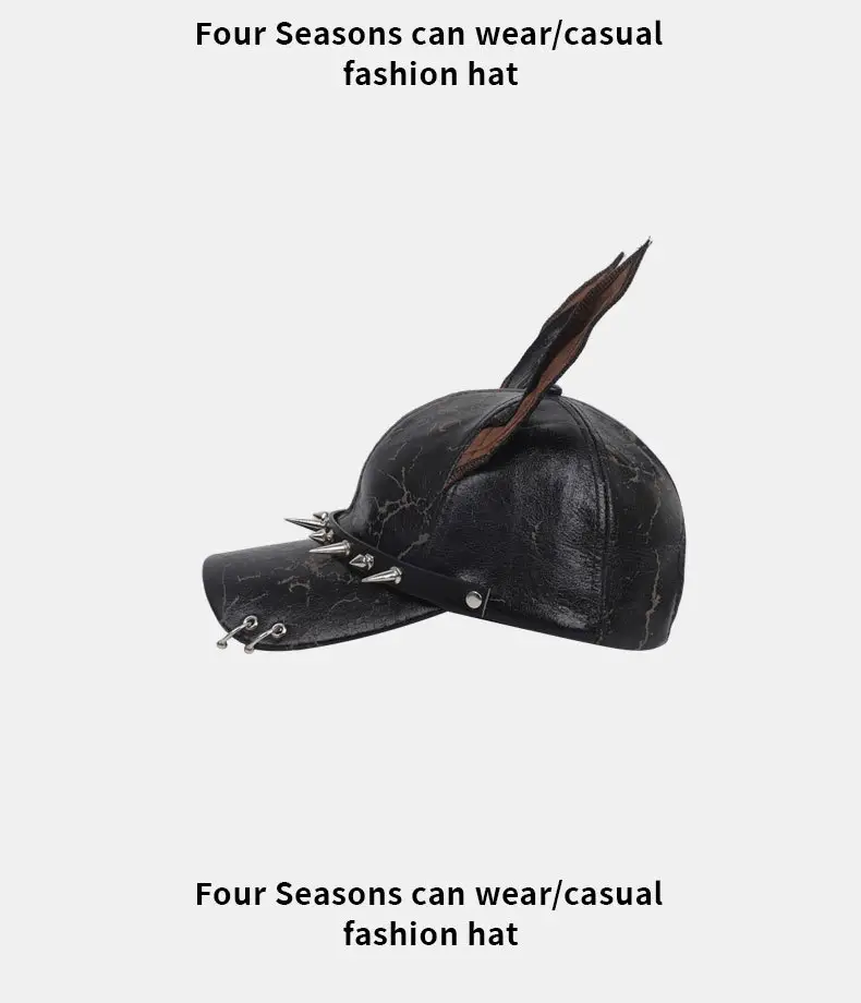 PU Leather Doberman Hat with Rivets Unisex Hip Hop Cap — feature 11