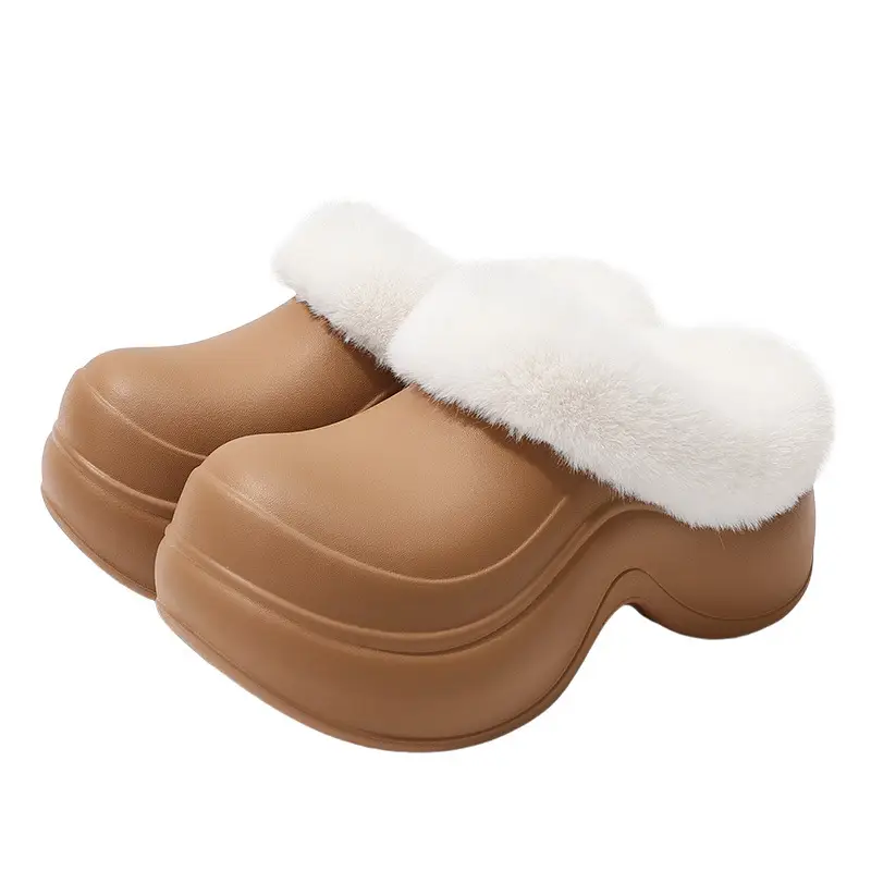Women Waterproof Thick Slippers Brown - Image 8