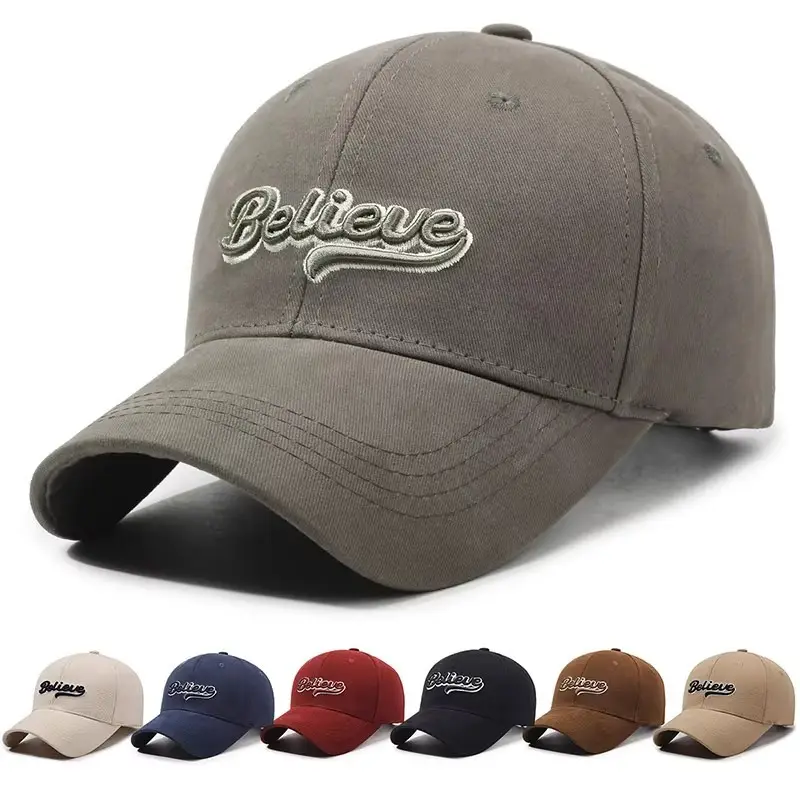 Korean Style Grey Baseball Cap with Embroidery for Spring Autumn