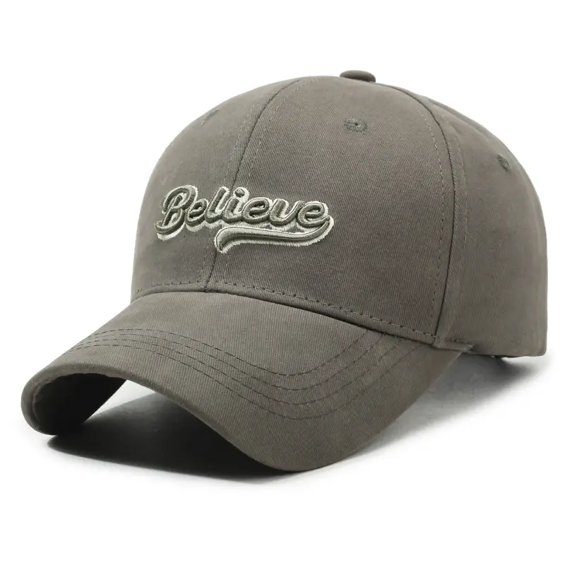 Korean Style Grey Baseball Cap with Embroidery for Spring Autumn