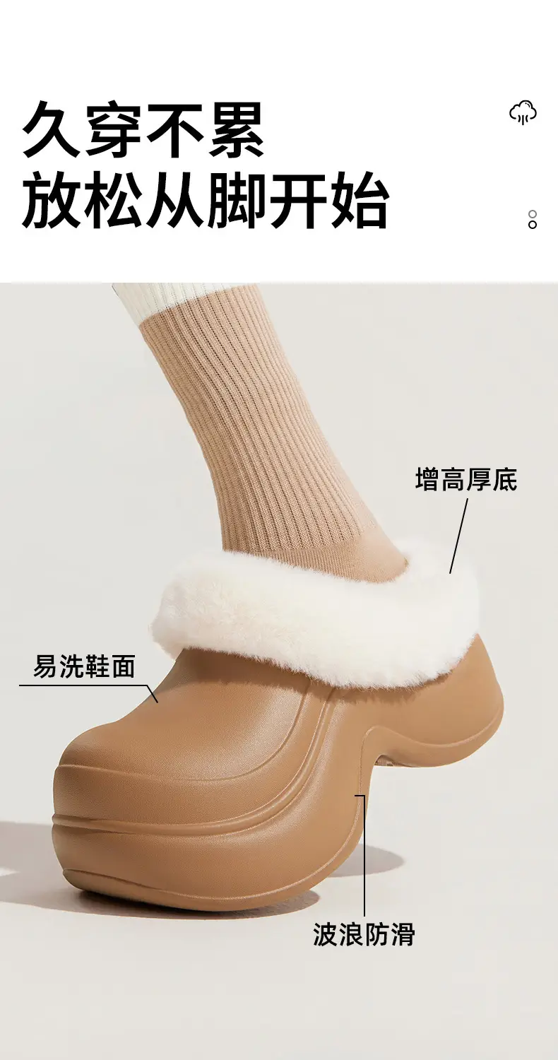 Women's Waterproof Black Thick Slippers Indoor Warm — feature 8