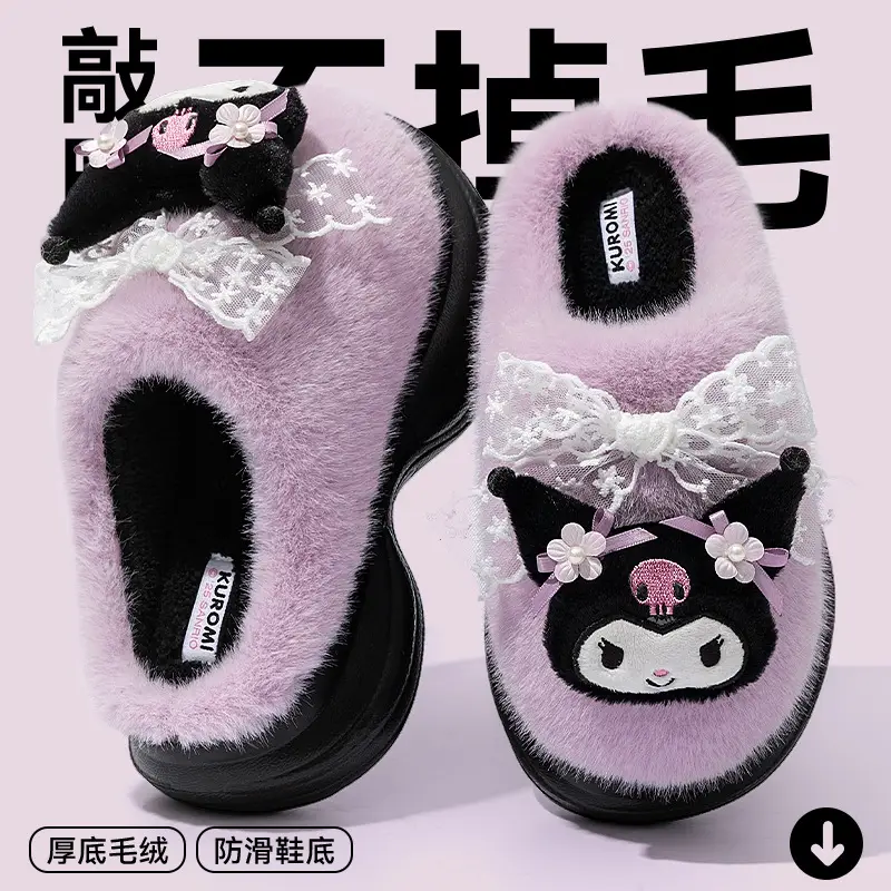 Cat Girl Pink Fluffy Slippers with Cartoon Decor - Image 4