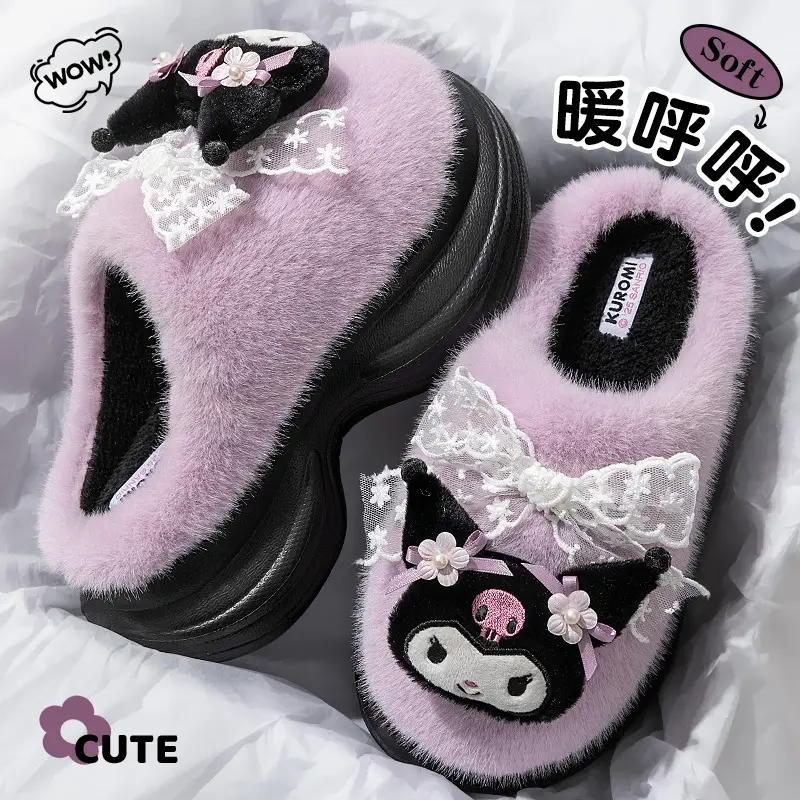 Cat Girl Pink Fluffy Slippers with Cartoon Decor - Image 5