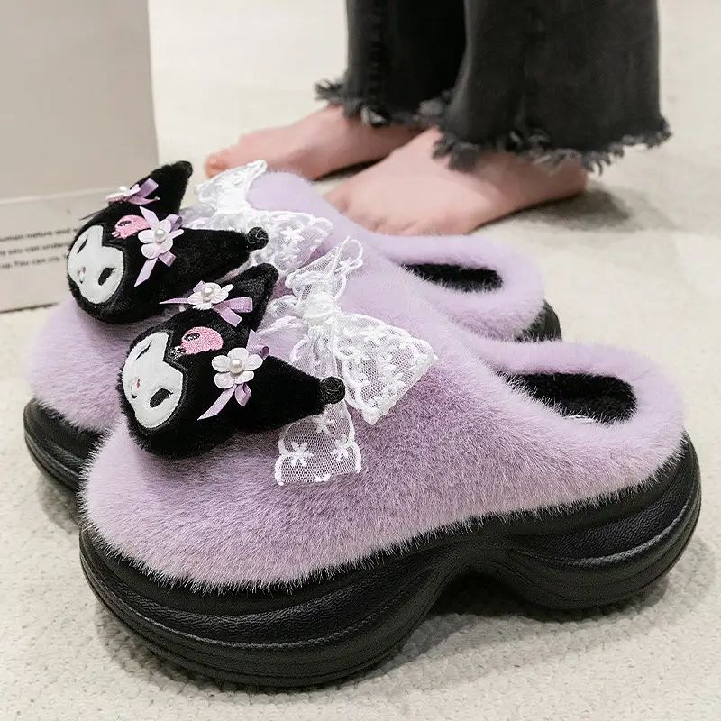 Cat Girl Pink Fluffy Slippers with Cartoon Decor - Image 6