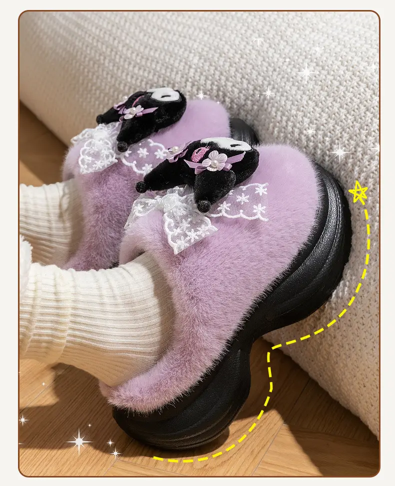 Cat Girl Pink Fluffy Slippers with Cartoon Decor — feature 10