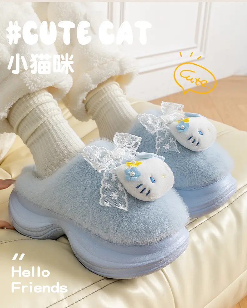 Cat Girl Pink Fluffy Slippers with Cartoon Decor — feature 3