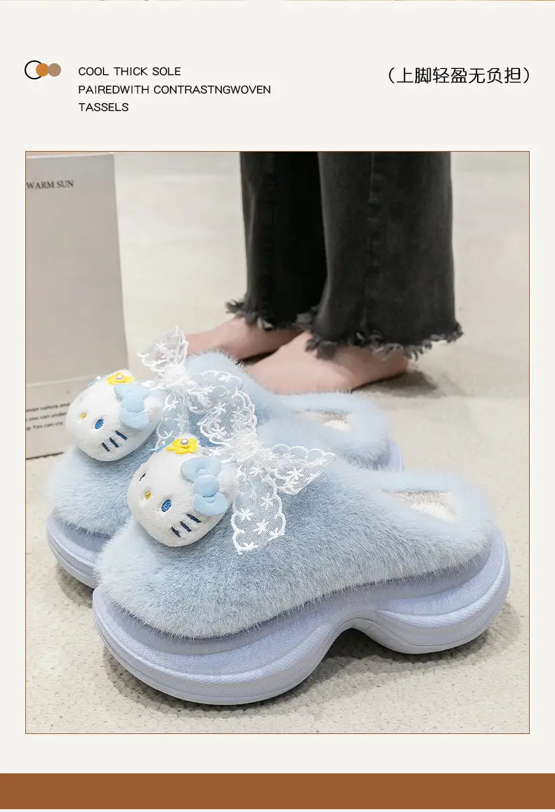 Cat Girl Pink Fluffy Slippers with Cartoon Decor — feature 4