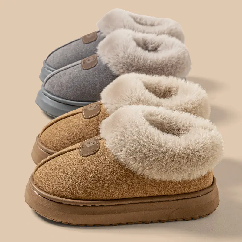 Thick-Soled Bag-Heeled Cotton Slippers for Women in Autumn and Winter, Soft-Soled Home Warm Home Couple Snow Boots for Men to Wear Outside - Image 8