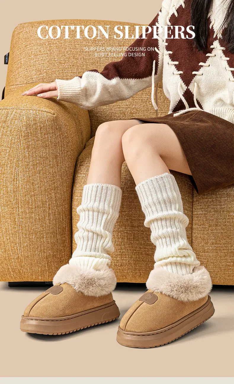 Thick-Soled Bag-Heeled Cotton Slippers for Women in Autumn and Winter, Soft-Soled Home Warm Home Couple Snow Boots for Men to Wear Outside — feature 1