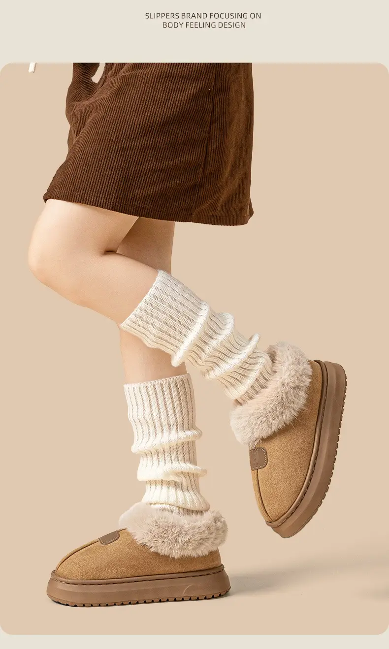 Thick-Soled Bag-Heeled Cotton Slippers for Women in Autumn and Winter, Soft-Soled Home Warm Home Couple Snow Boots for Men to Wear Outside — feature 12