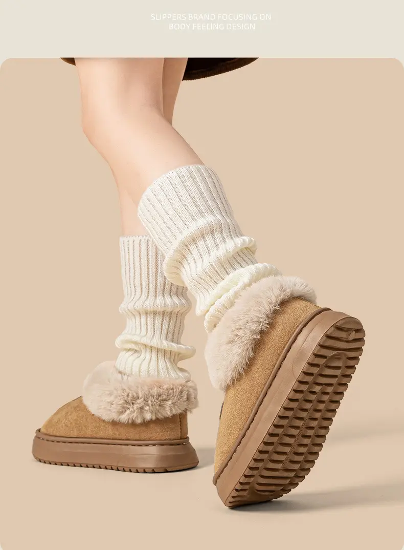Thick-Soled Bag-Heeled Cotton Slippers for Women in Autumn and Winter, Soft-Soled Home Warm Home Couple Snow Boots for Men to Wear Outside — feature 13