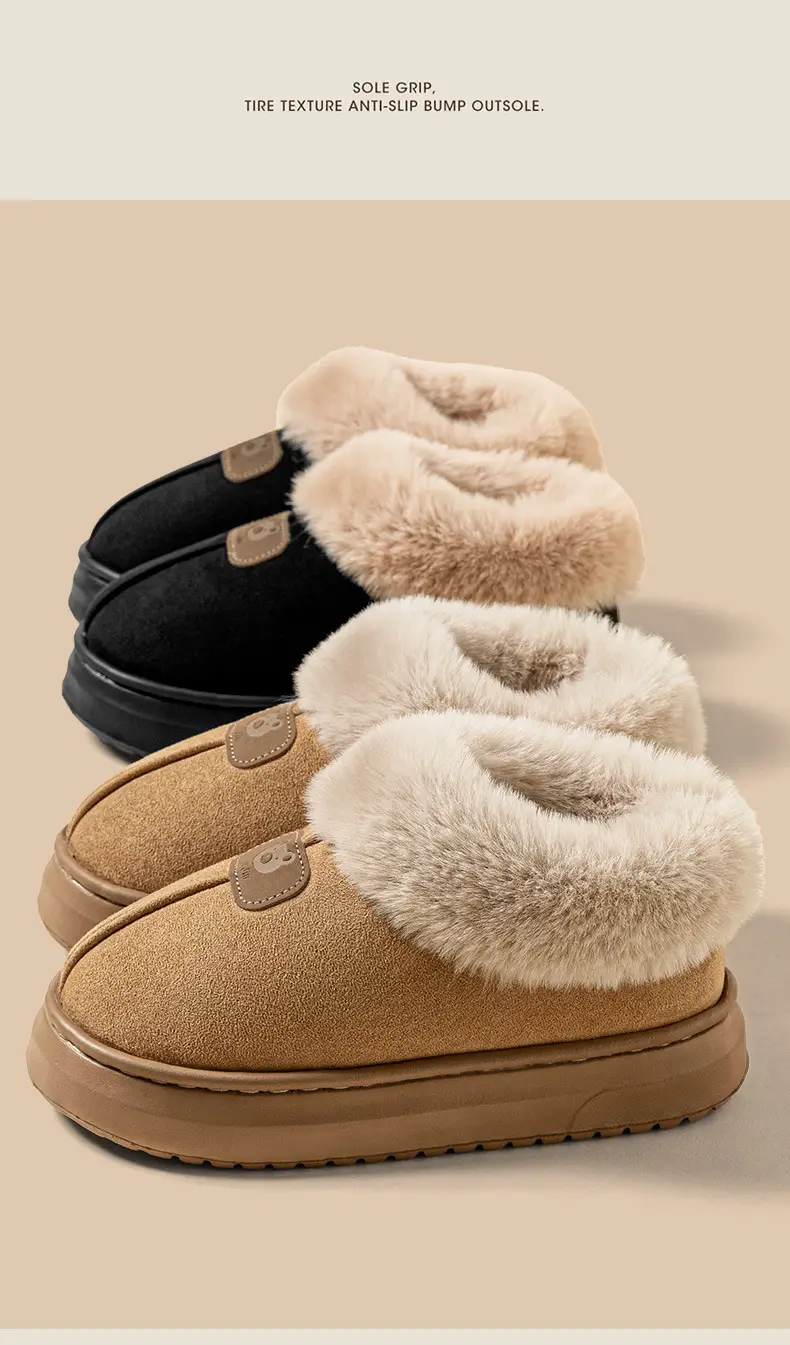Thick-Soled Bag-Heeled Cotton Slippers for Women in Autumn and Winter, Soft-Soled Home Warm Home Couple Snow Boots for Men to Wear Outside — feature 7