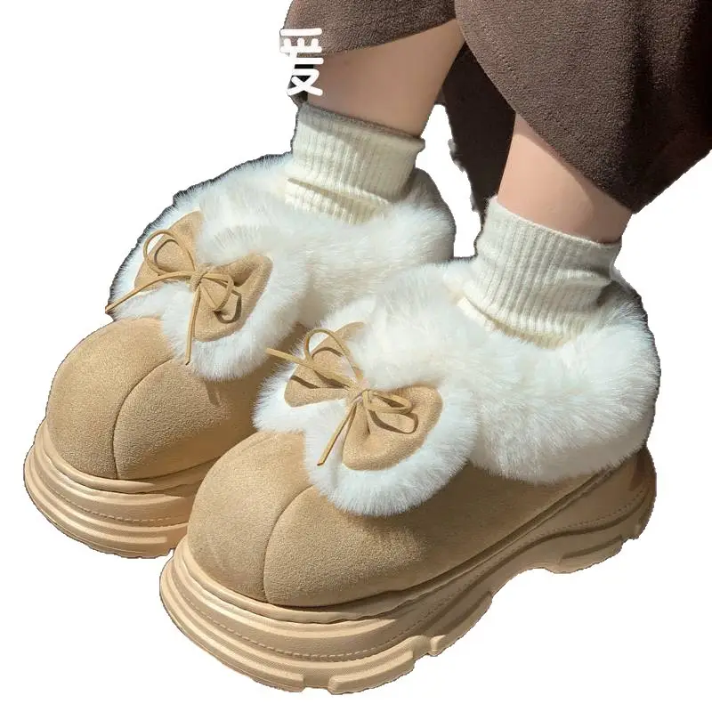 Women's Bow Bowled Bow Warm Slippers High Top