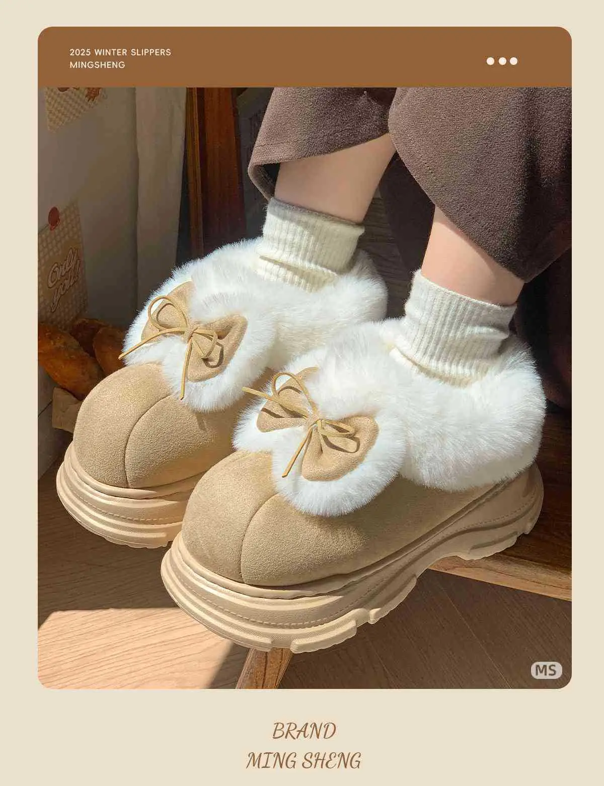 Women's Bow Bowled Bow Warm Slippers High Top — feature 8