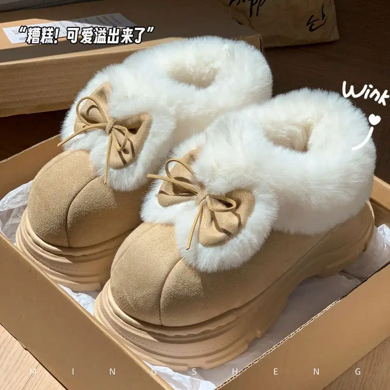 Women's Bow Bowled Bow Warm Slippers High Top